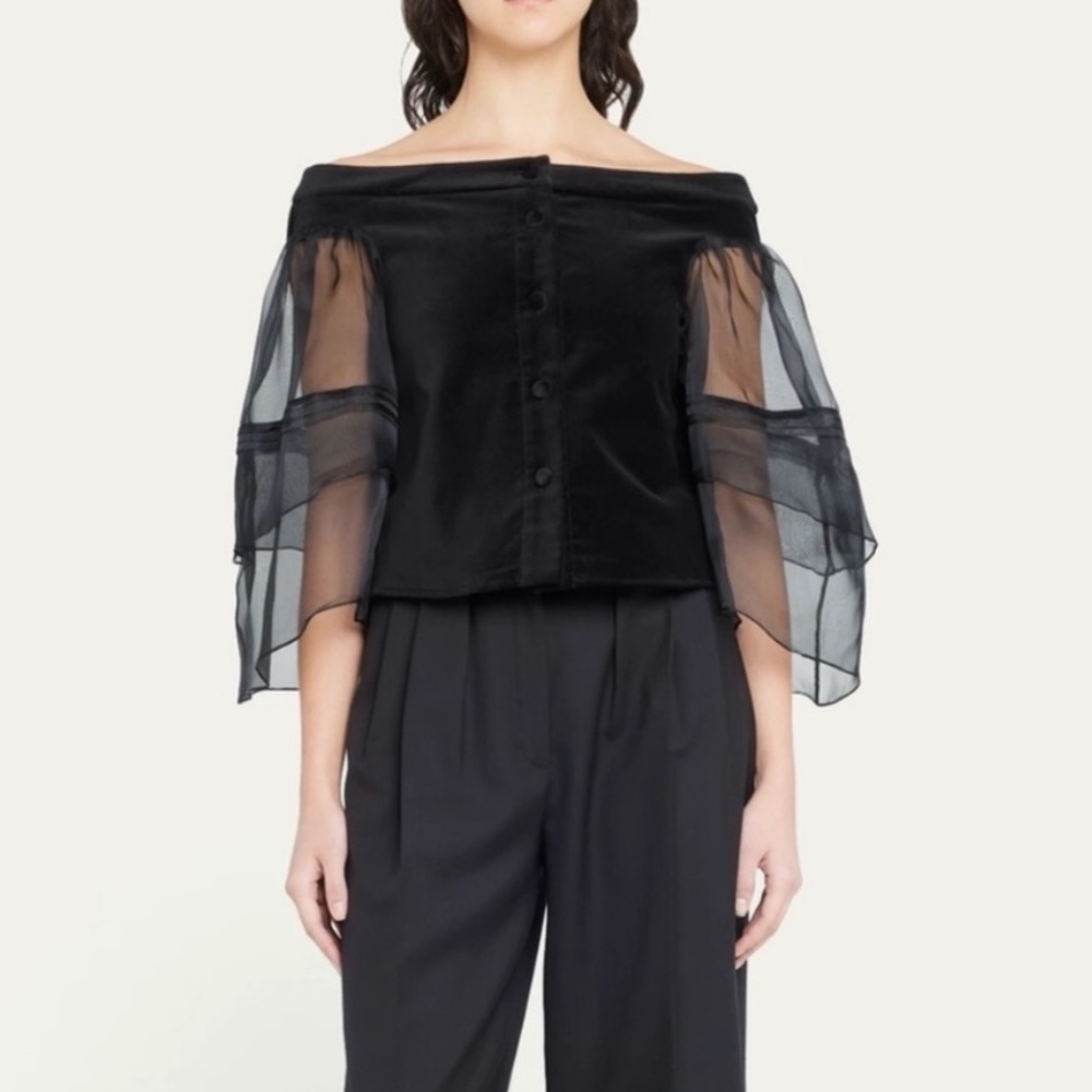 New! Rosie Assoulin Black Wind Off Your Shoulder Blouse | S